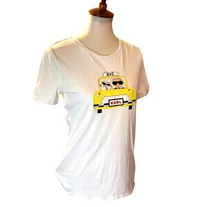Karl Lagerfeld Womens White Choupette Taxi Cab Graphic T-Shirt Size X-Small